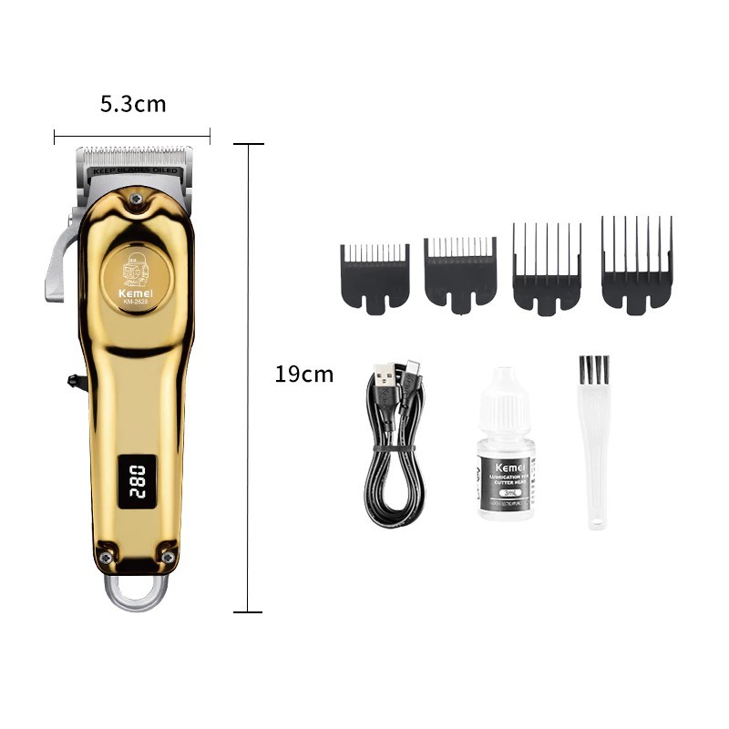 Maquina De Cortar Cabelo Barba e acabamento Profissional Led Display Kemei Dourado sem fio