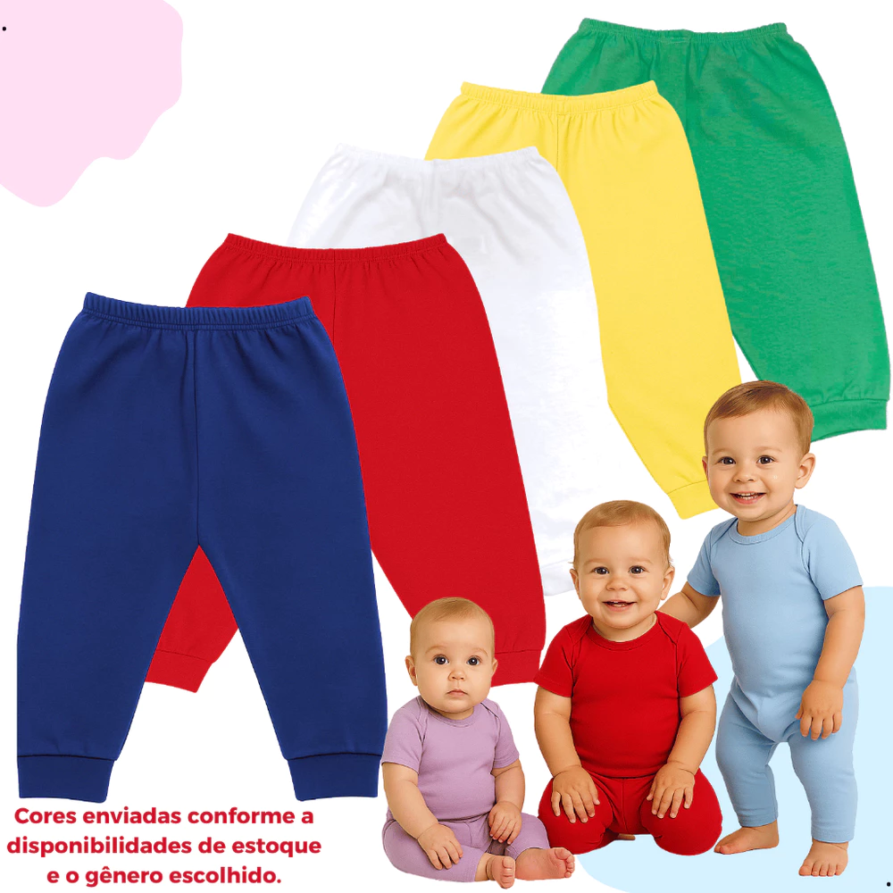 Kit 5 Mijão Culote Calça Infantil Bebê Estampado Liso 100% Algodão Inverno Frio Pijama