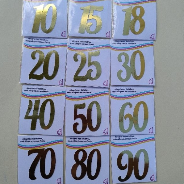 APLIQUE DE NÚMEROS DOURADO EM PAPEL 4CM - 10 15 20 30 40 50 60 70 80 90 ANOS - NÚMEROS BODAS