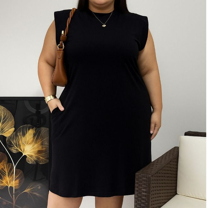 Vestido Plus Size Midi Muscle Tee Basico Com Bolso Manga Curto 100% Algodão Vestido Casual Elegante em Oferta na Shopee