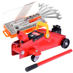 Kit Mecânico Profissional Macaco Hidráulico Jacaré 2T + 40 Pçs Soquetes + Chave Catraca + Combinadas