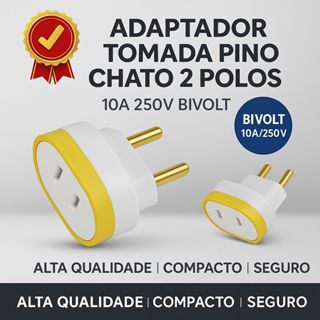 Adaptador Tomada Pino Chato Padrão Americano - 2 Polos 10A 250V Bivolt Universal Plug Macho para Tomada Fêmea em Oferta na Shopee