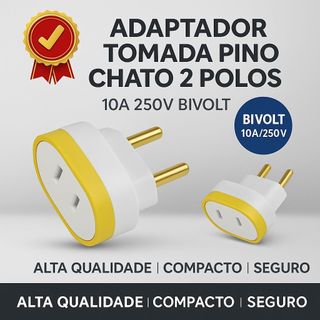 Adaptador Tomada Pino Chato Padrão Americano - 2 Polos 10A 250V Bivolt Universal Plug Macho para Tomada Fêmea