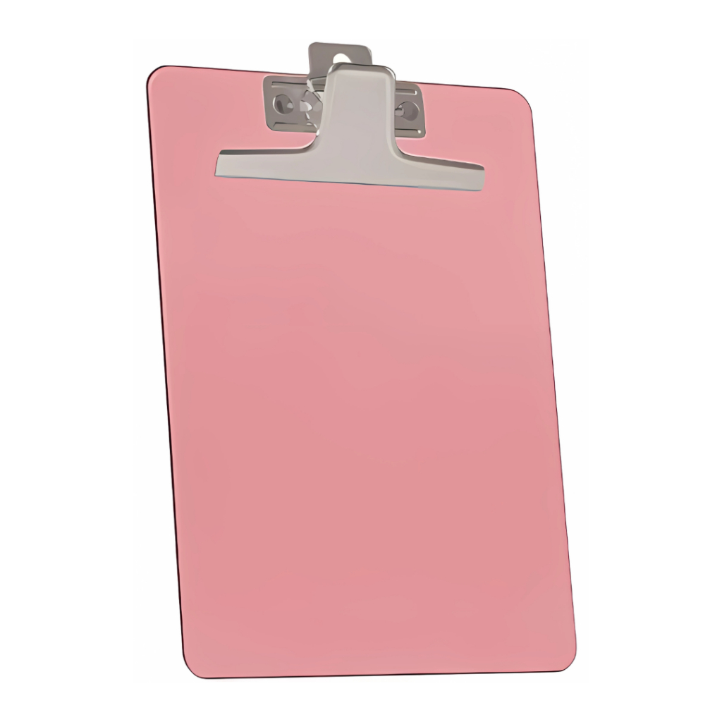 Prancheta Pequena Tamanho A5 Transparente 1/2 Oficio Resistente Com Prendedor Metalico (Rosa) 920