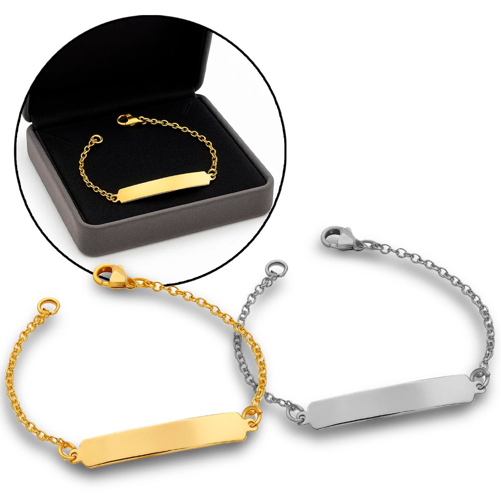 Pulseira Infantil Bebe Plaquinha Prata 925 Placa Gravação De Nome