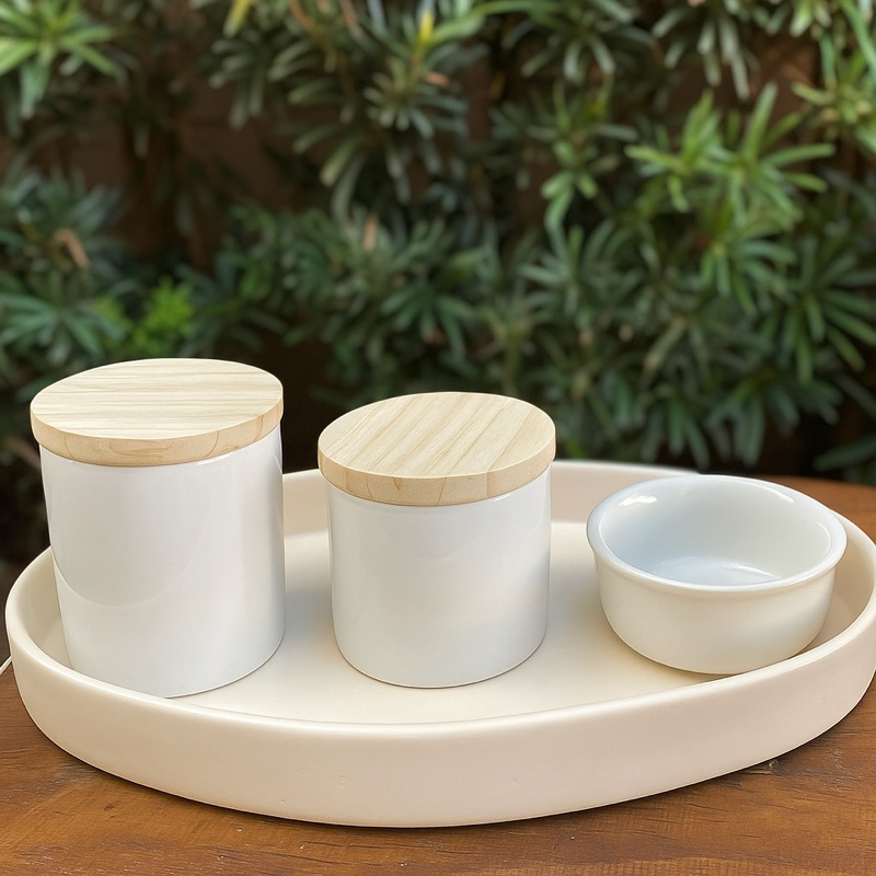 Kit Higiene Bebê Porcelana com Bandeja Oval e Tampa de Madeira  Presente, Quartinho, Pronta Entrega!