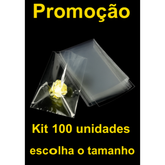 Kit 100pçs Embalagem Transparente Saco Plastico PP (10x15, 10x20, 15x30, 20x30, 20x40, 22x45, 25x35 cm)