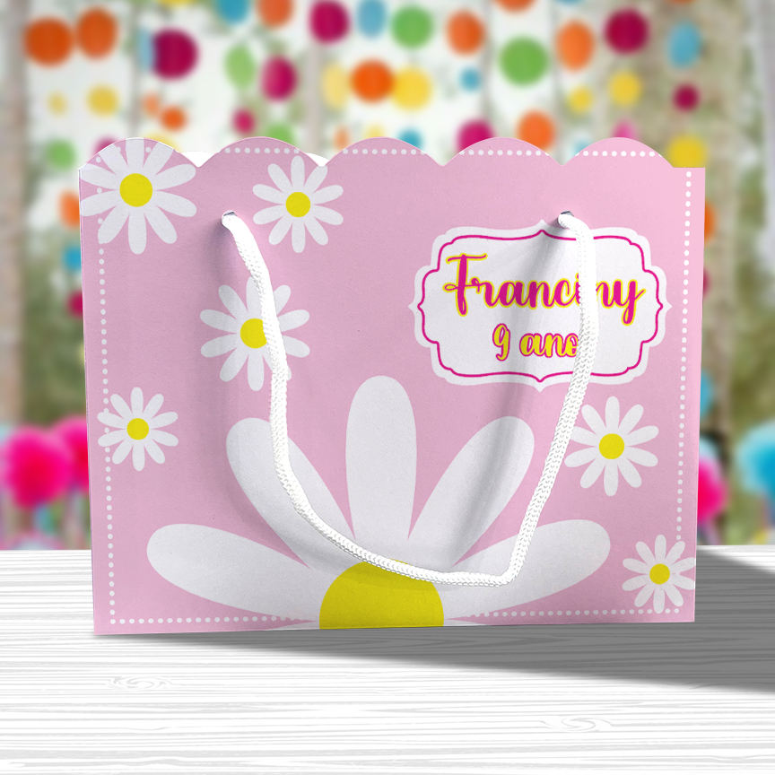 10 Sacolinhas Ondulada Personalizadas Festa Flor Margarida (20x15x5,5cm) em Oferta na Shopee
