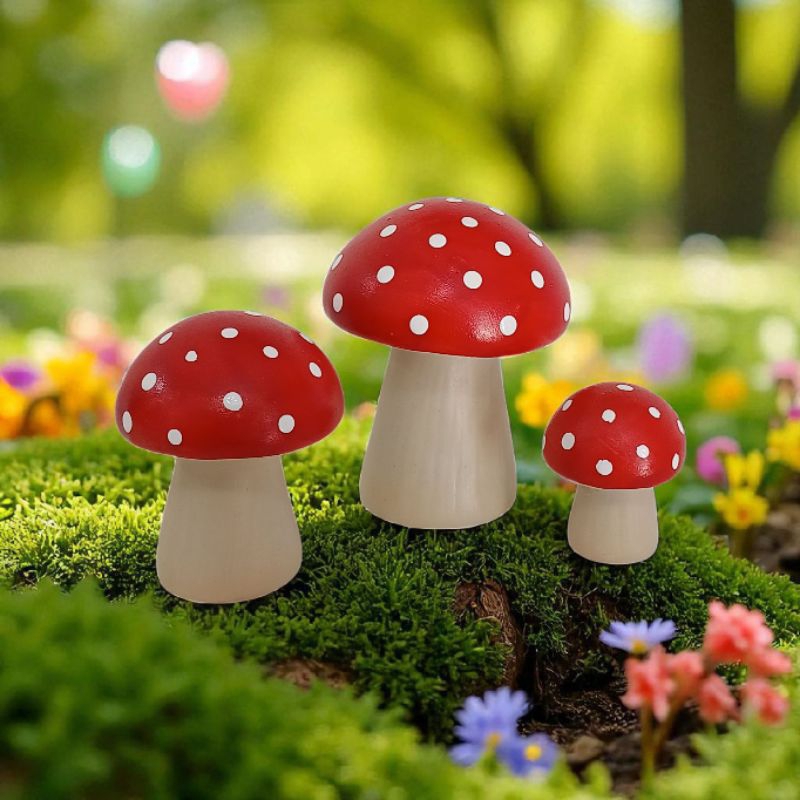 Trio de Cogumelos Vermelho de porcelana miniaturas enfeite decoração em Oferta na Shopee