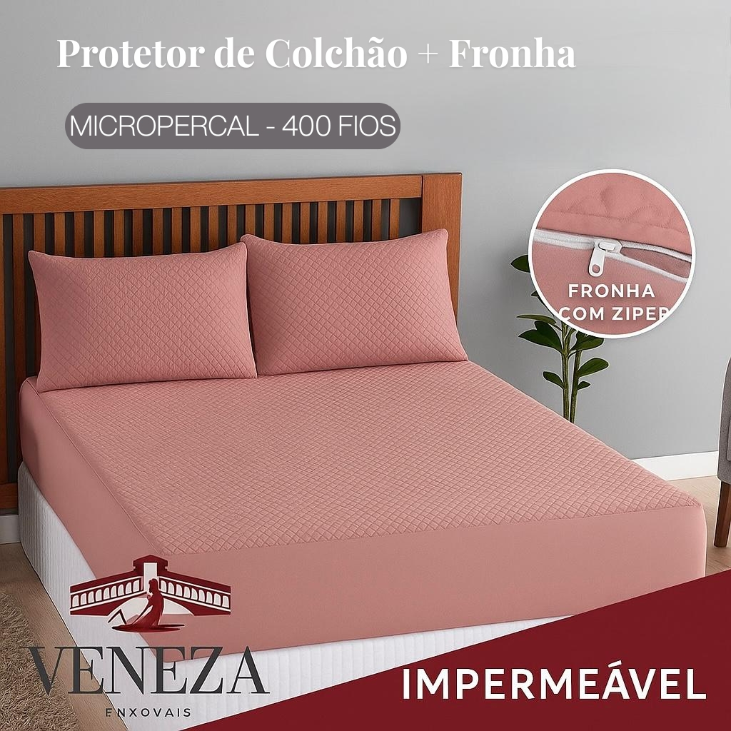 Kit Protetor de Colchão + Fronha Matelada Impermeável Tecido 400 Fios