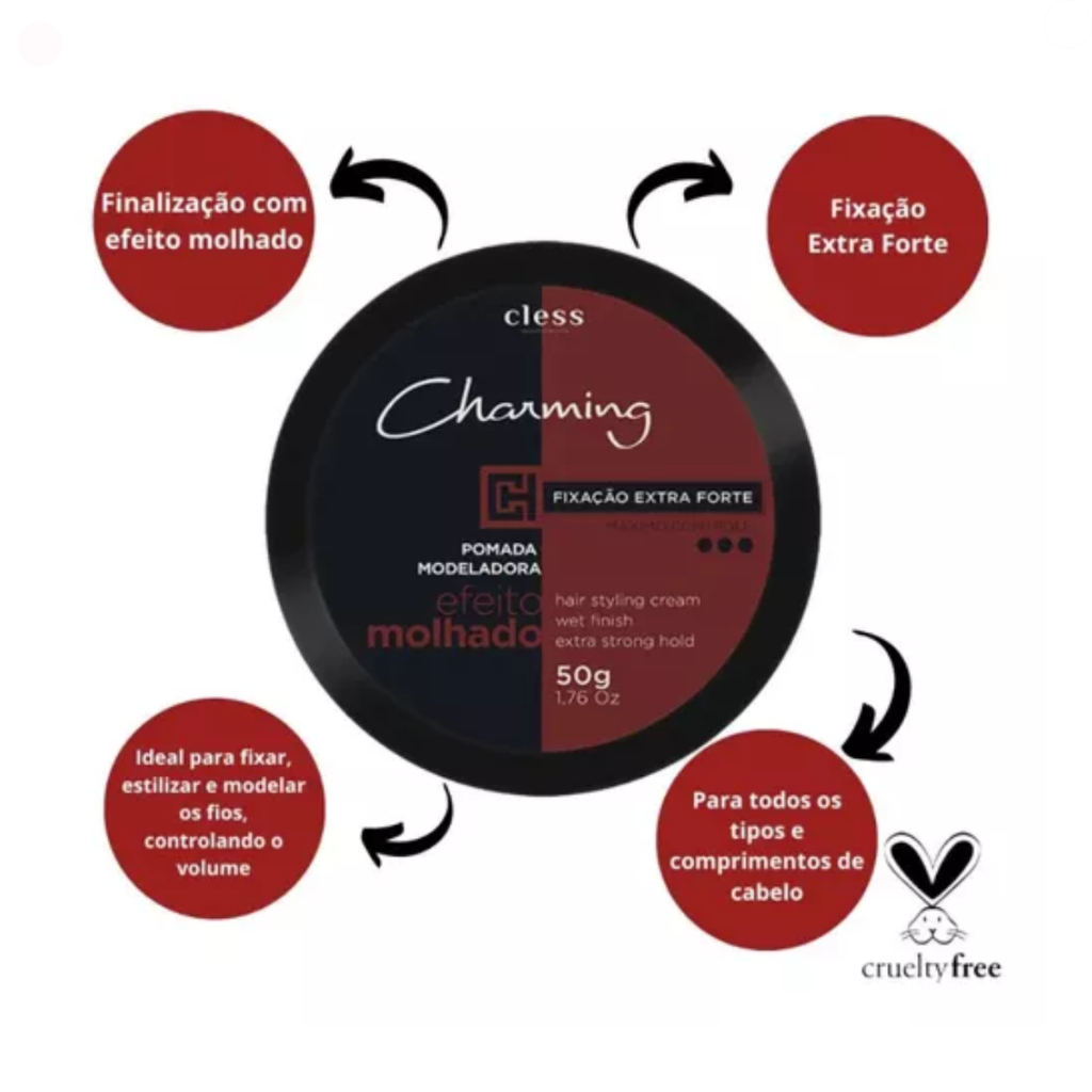 Cless Charming Cera Finalizadora Pomada Modeladora Efeito Molhado 50g Envio Rapido