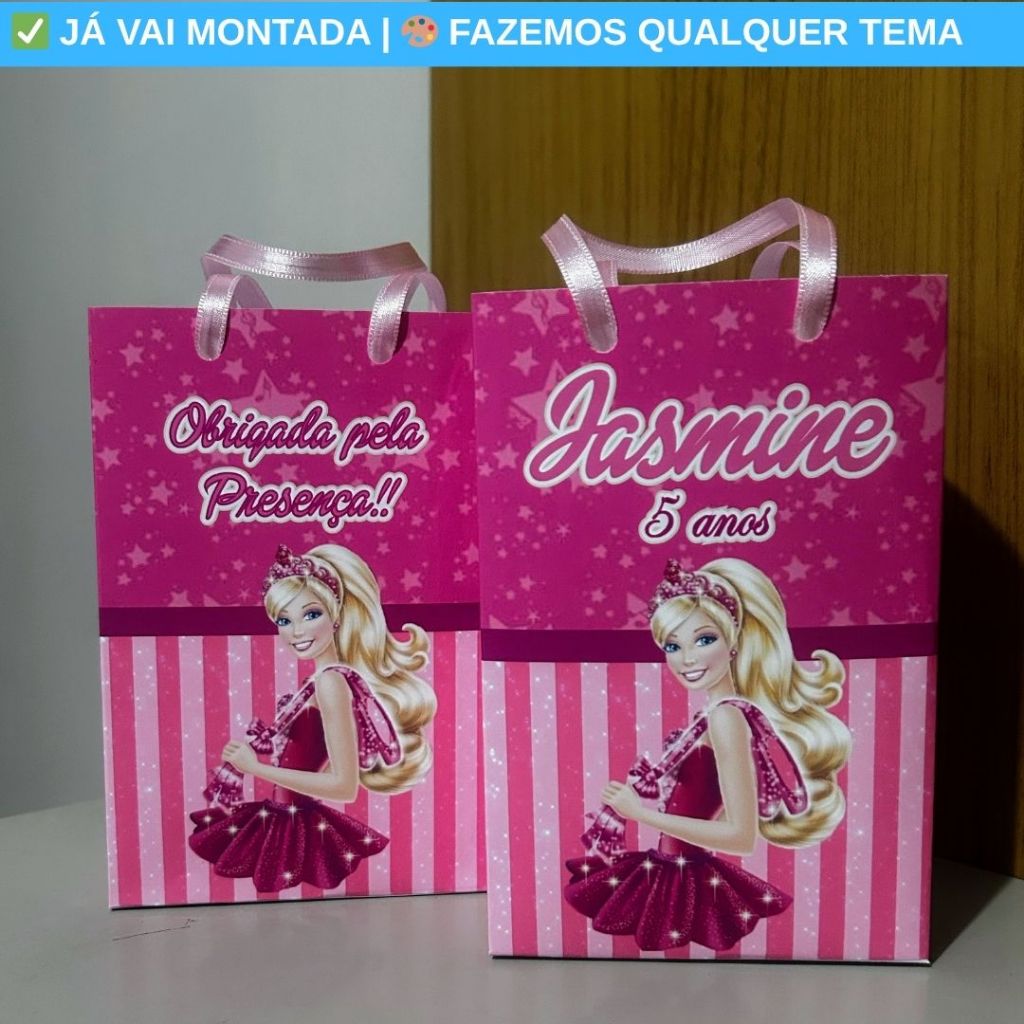 Sacolinha Surpresa Personalizada Barbie Festa Infantil | Lembrancinha Aniversário Criança Temas