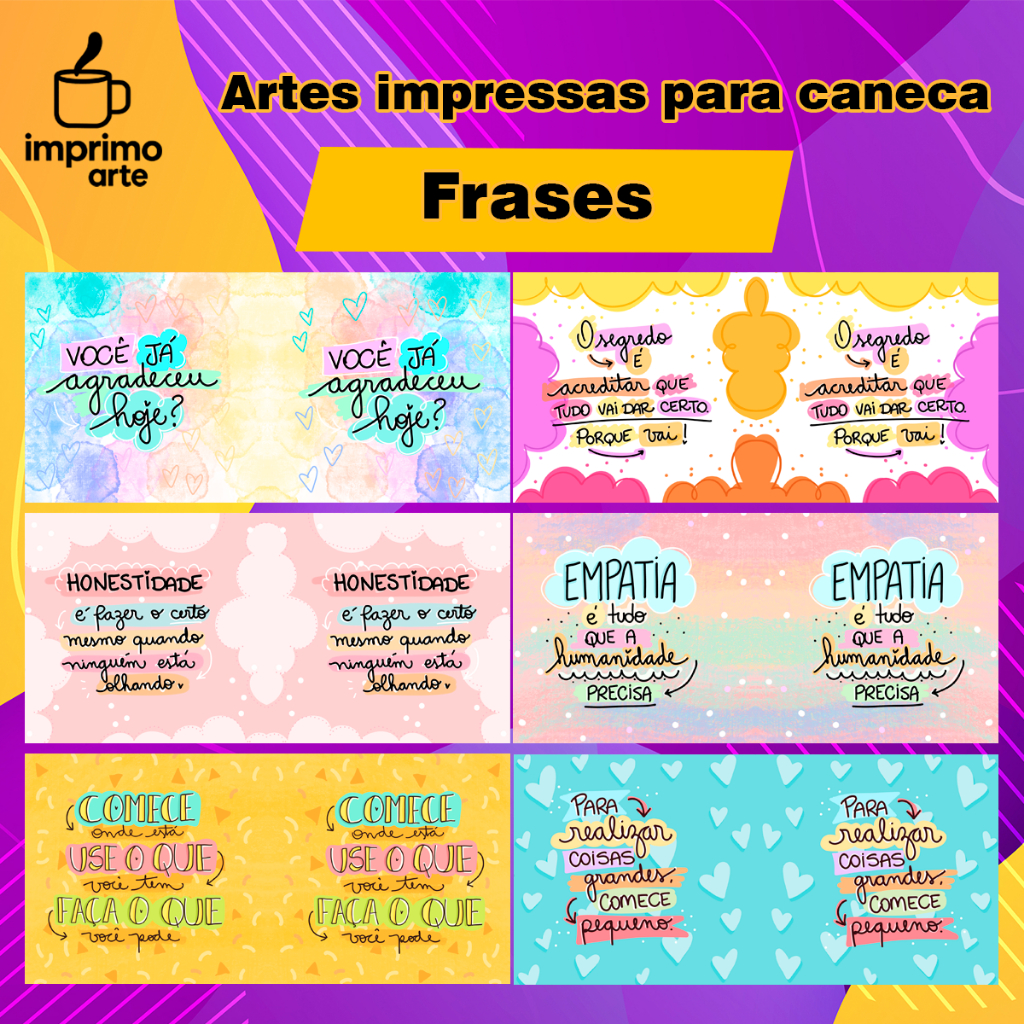 12 Artes Impressas para Canecas Frases Estampas Prontas para Sublimar Xícara Copo Personalizado Sublimação