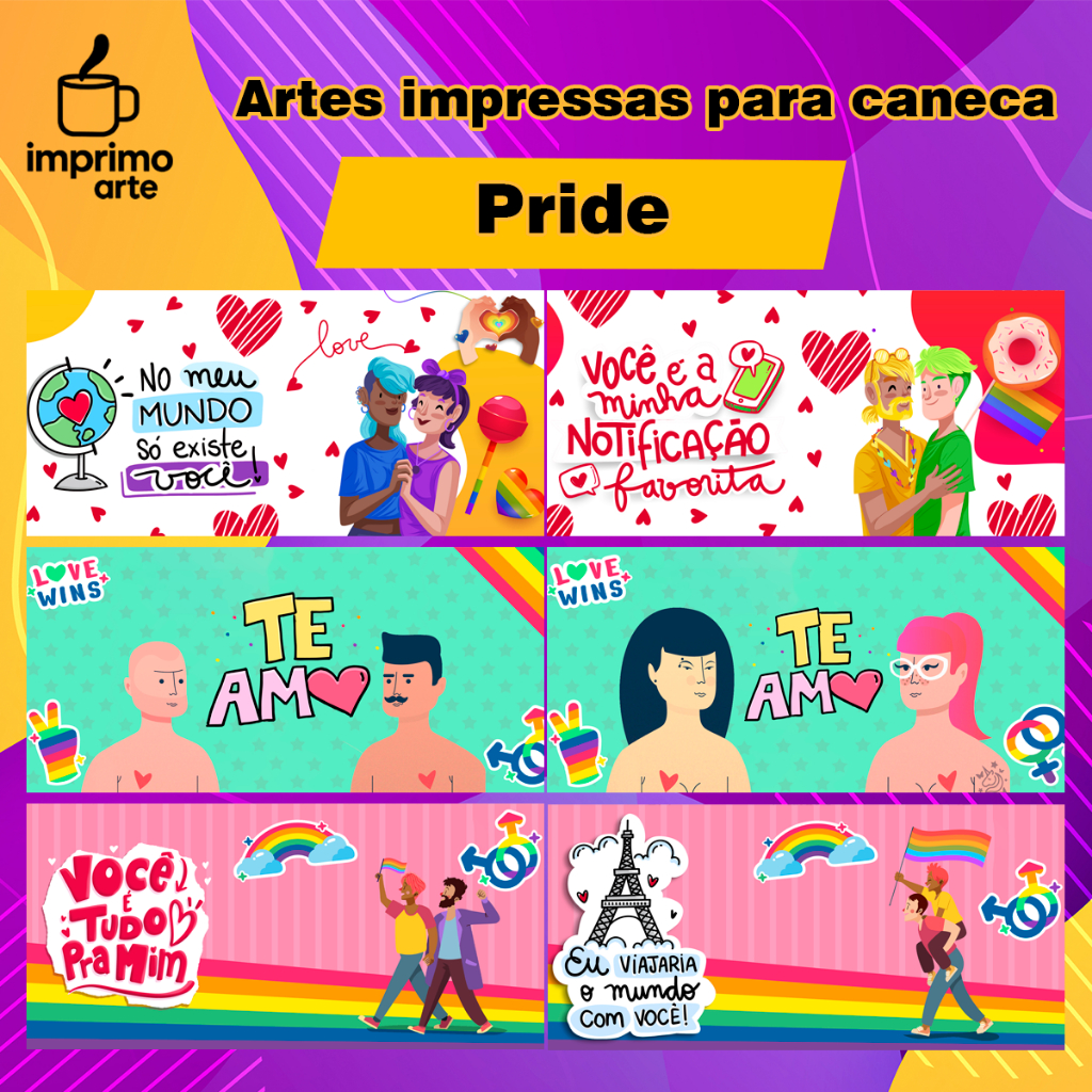 12 Artes Impressas para Canecas Pride Estampas Prontas para Sublimar Xícara Copo Personalizado Sublimação LGBT Orgulho