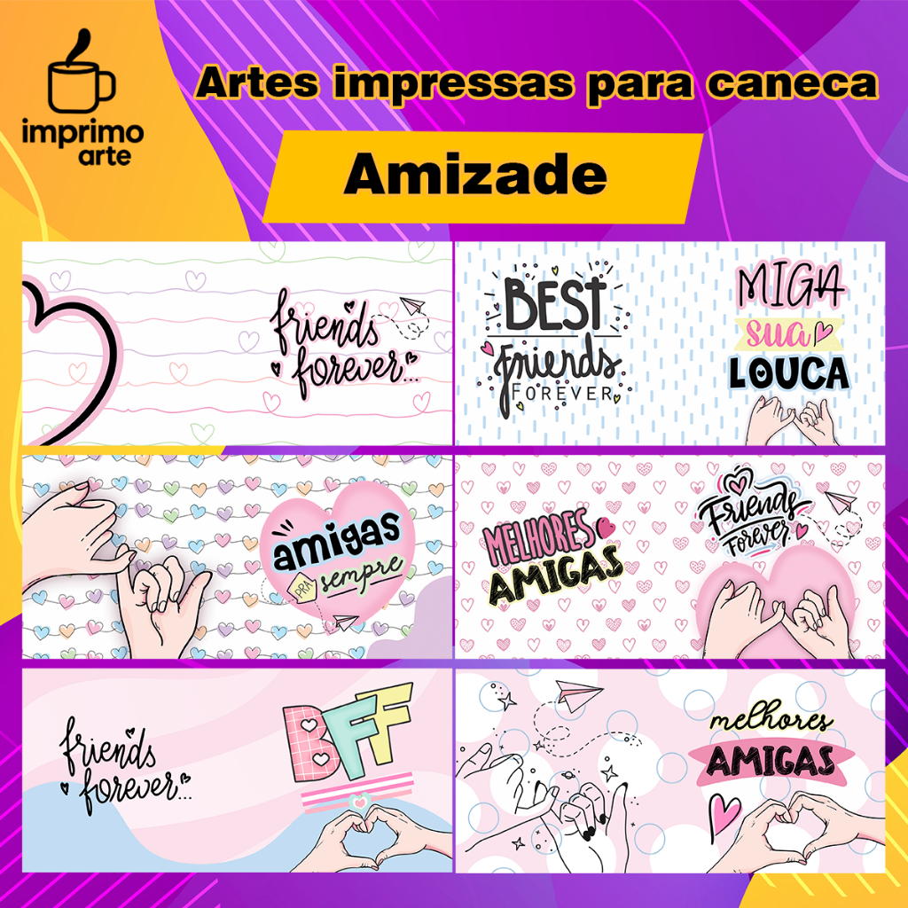12 Artes Impressas para Canecas Amizade Estampas Prontas para Sublimar Xícara Copo Personalizado Sublimação Amigo