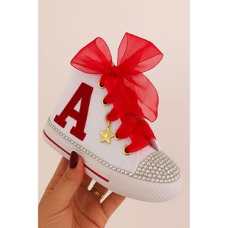 tênis personalizado detalhes vermelho branca de neve em Oferta na Shopee