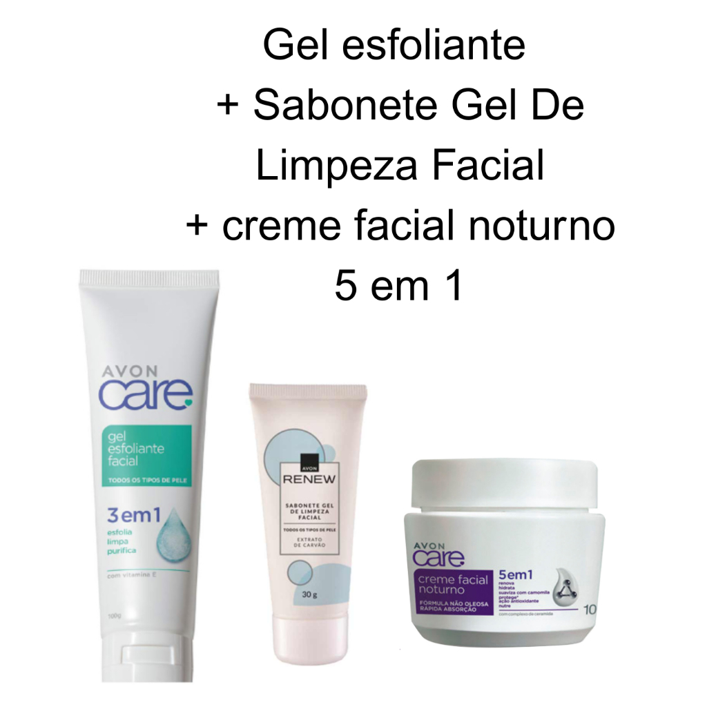 Gel esfoliante  + Sabonete Gel De Limpeza Facial + creme facial noturno 5 em 1 (3 produtos)