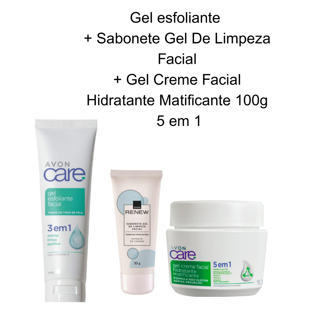 Gel esfoliante  + Sabonete Gel De Limpeza Facial + creme facial matificante 5 em 1 (3 produtos)