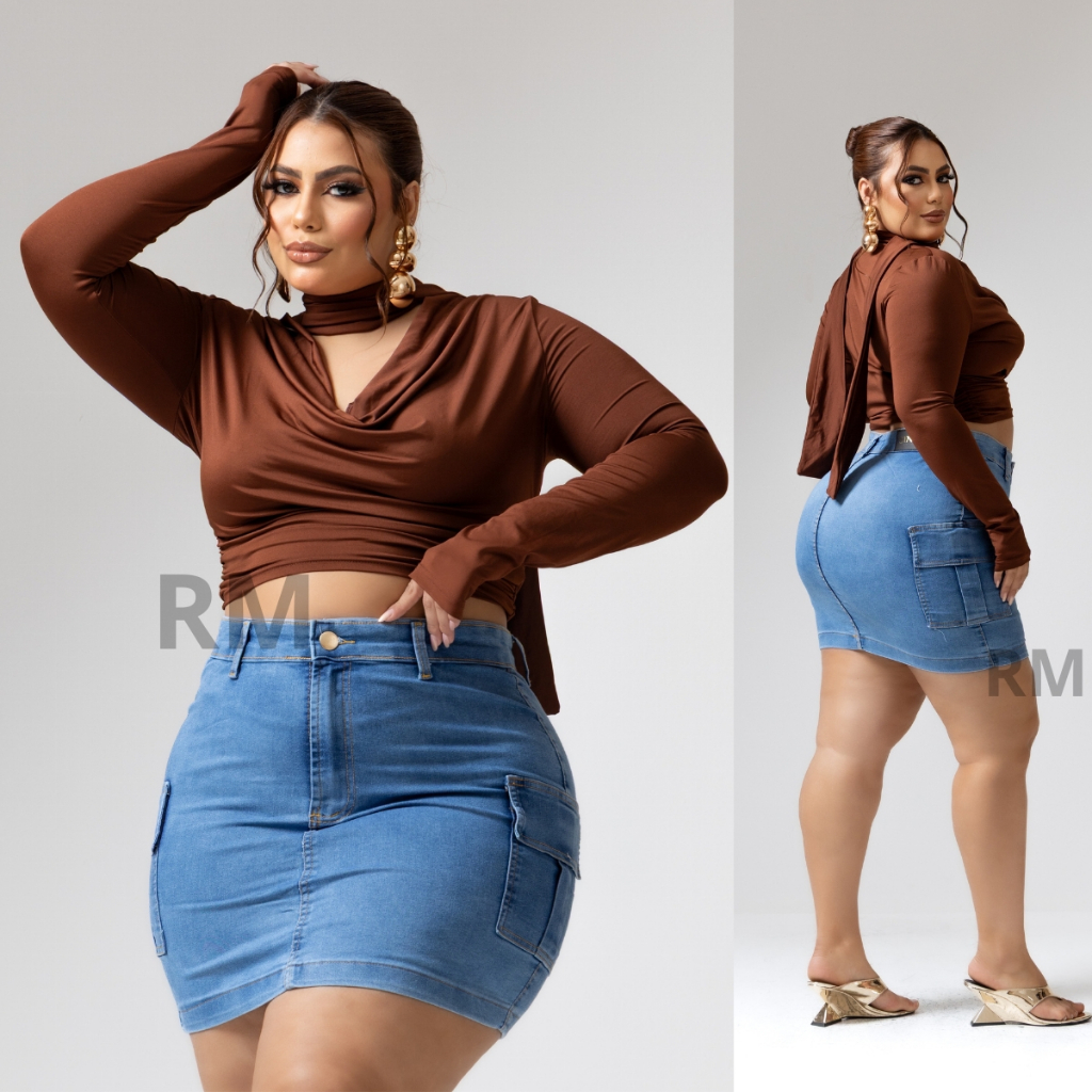 SAIA JEANS CARGO FEMININA PLUS SIZE COM LYCRA