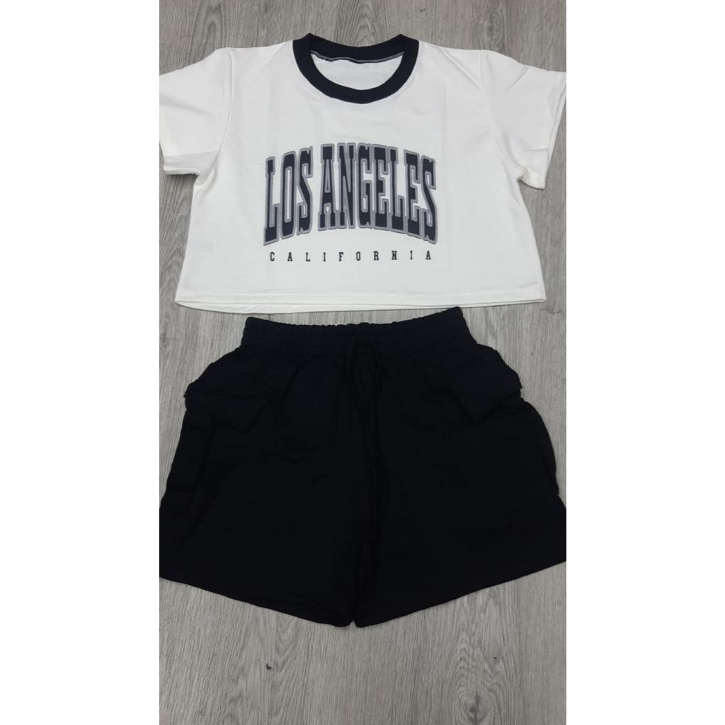 Conjunto Camiseta e Short Los Angeles Moletinho Otimo Caimento em Oferta na Shopee
