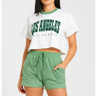 Conjunto Feminino Moletinho Short e Camiseta Los Angeles em Oferta na Shopee
