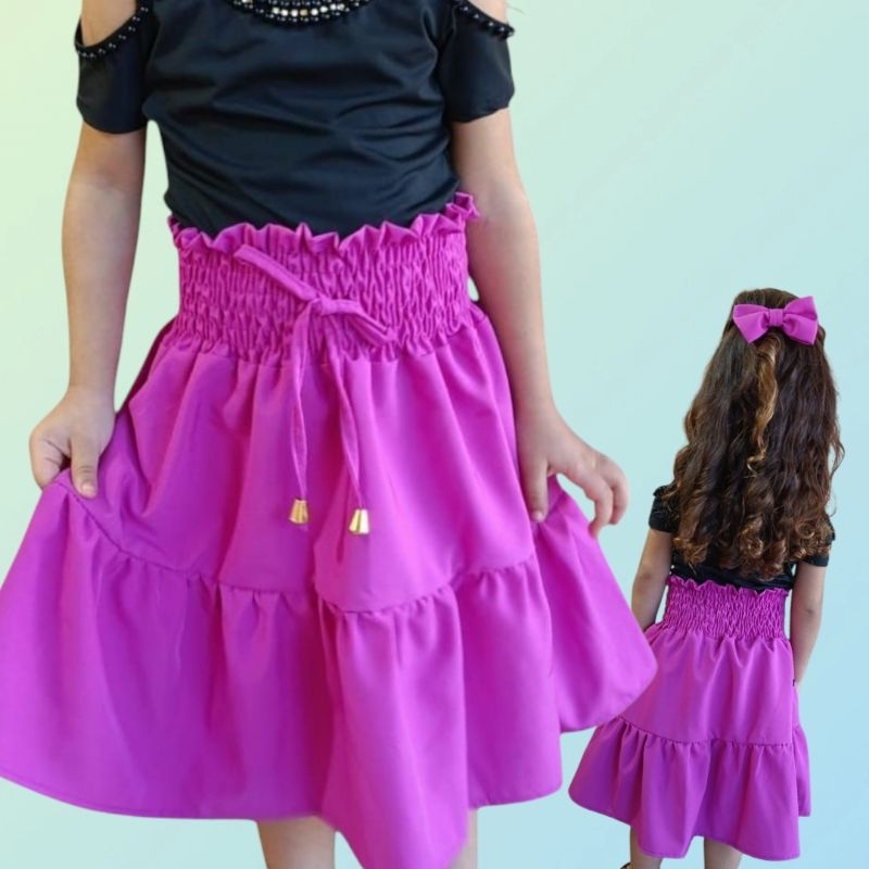 SAIA + LAÇO DE CABELO saia infantil de criança para meninas   conjunto de saia mais laço de cabelo.