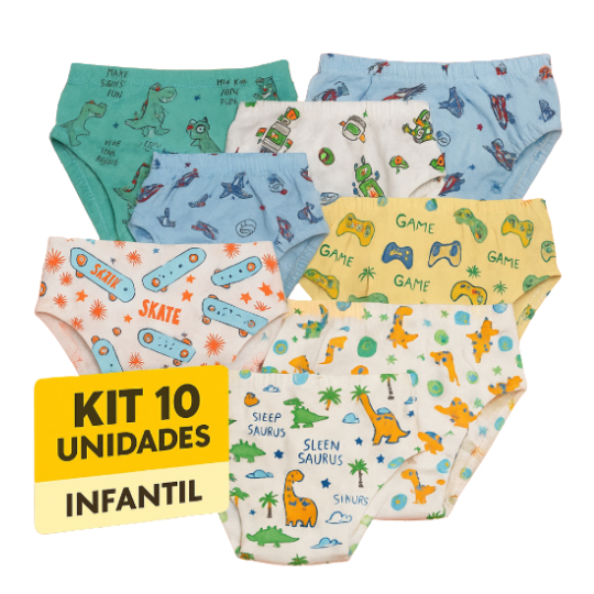 Kit 10 Cueca Infantil Slip - Cueca Infantil Algodão em Oferta na Shopee