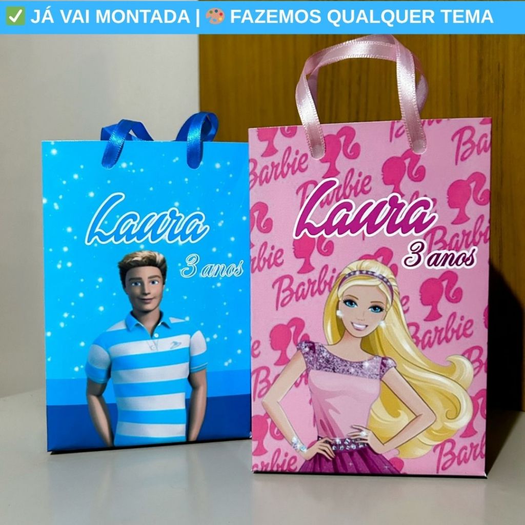 Sacolinha Surpresa Personalizada Barbie e Ken Festa Infantil Lembrancinha Aniversário Criança Temas
