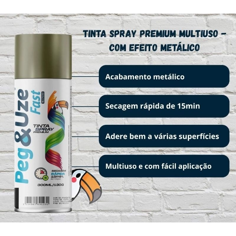 Tinta Spray Uso Geral Metalica Dourada Peg e uze 350ML Queima de Estoque em Oferta na Shopee