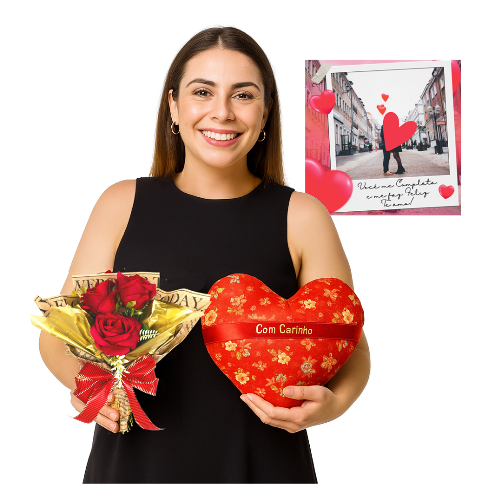 (XODÓ CORAÇÃO) Buquê de Rosa Vermelha para Presente com Pelúcia e Cartão: Presente para Namorada Aniversário Bouquet
