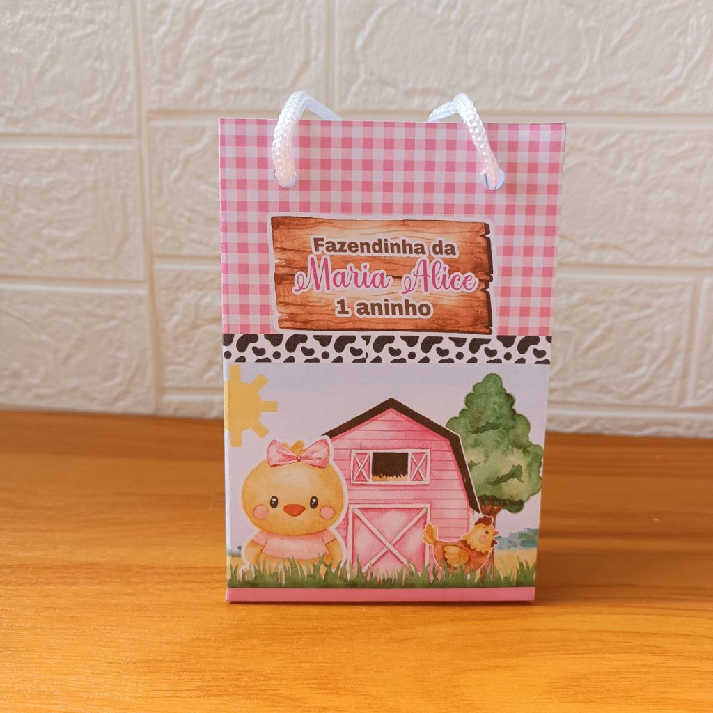 Sacolinha P - Fazendinha Rosa (Pegue e monte) - Lembrancinha para festa Aniversário menina