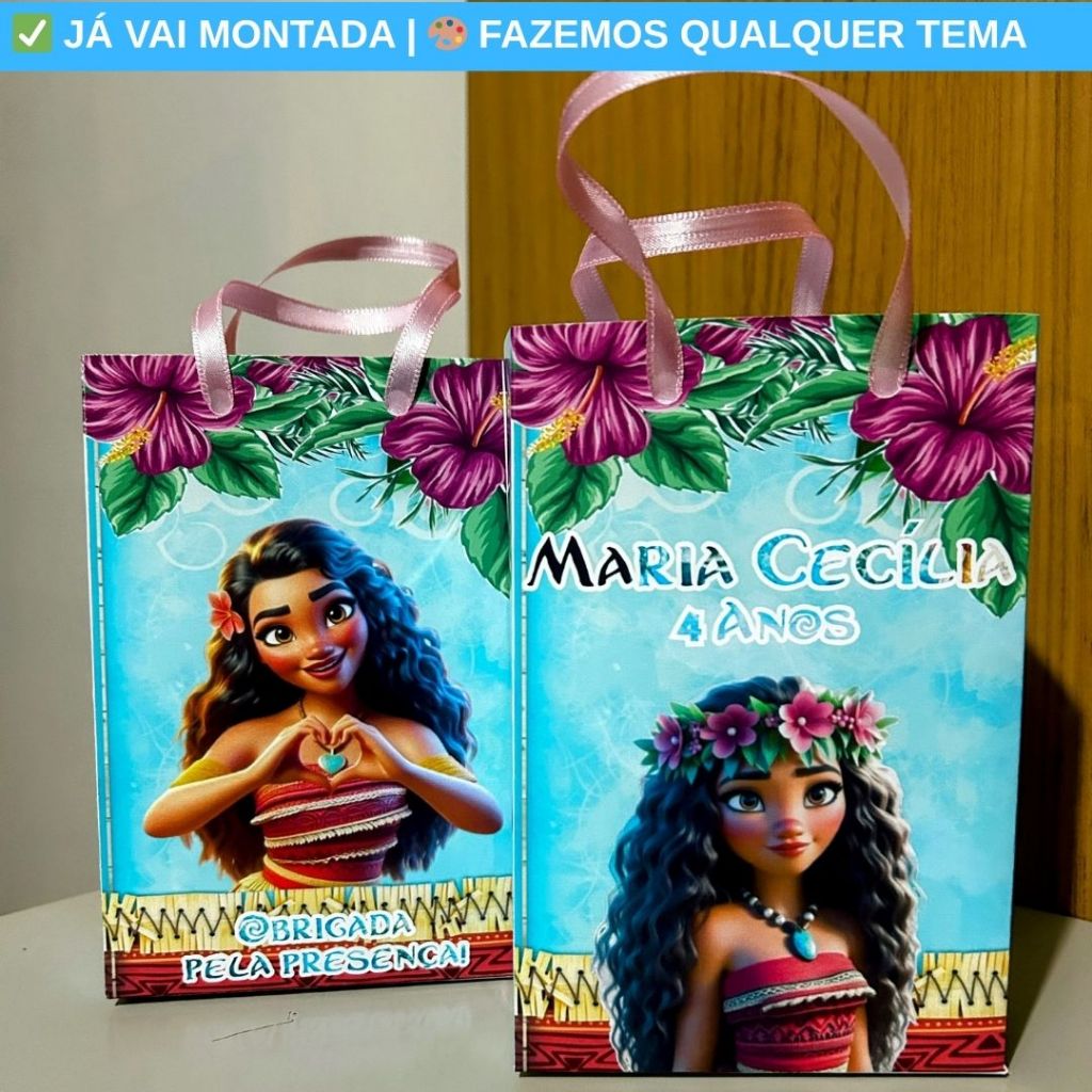 Sacolinha Surpresa Personalizada Moana Adulta Festa Infantil | Lembrancinha Aniversário Criança Tema
