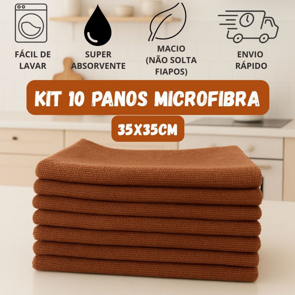 10 Pano Microfibra Pequeno Pano Limpeza em Geral Multiuso 35x35cm