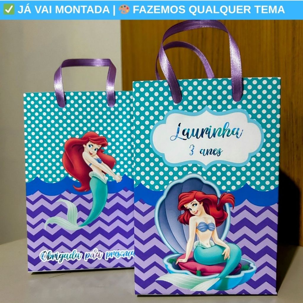 Sacolinha Surpresa Personalizada Pequena Sereia Princesa Festa Infantil Lembrancinha Aniversário