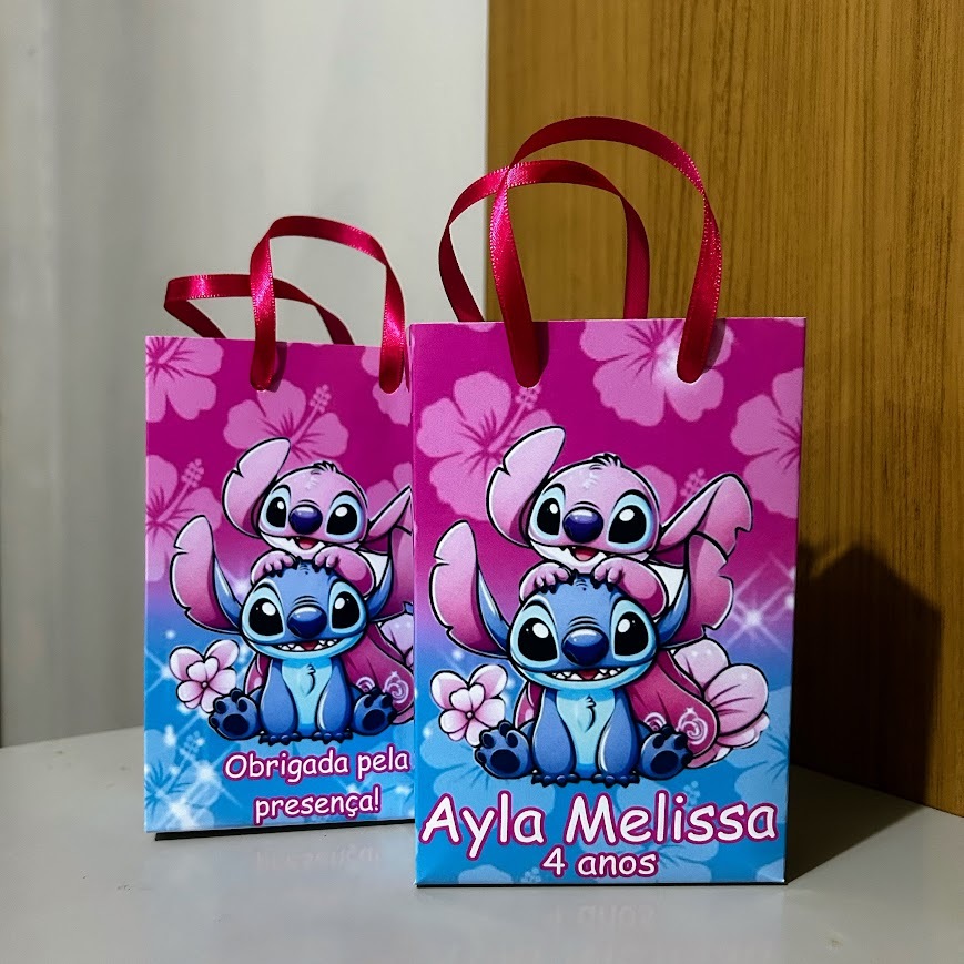 Sacolinha Surpresa Personalizada Stitch e Angel Festa Infantil Lembrancinha Aniversário Temas