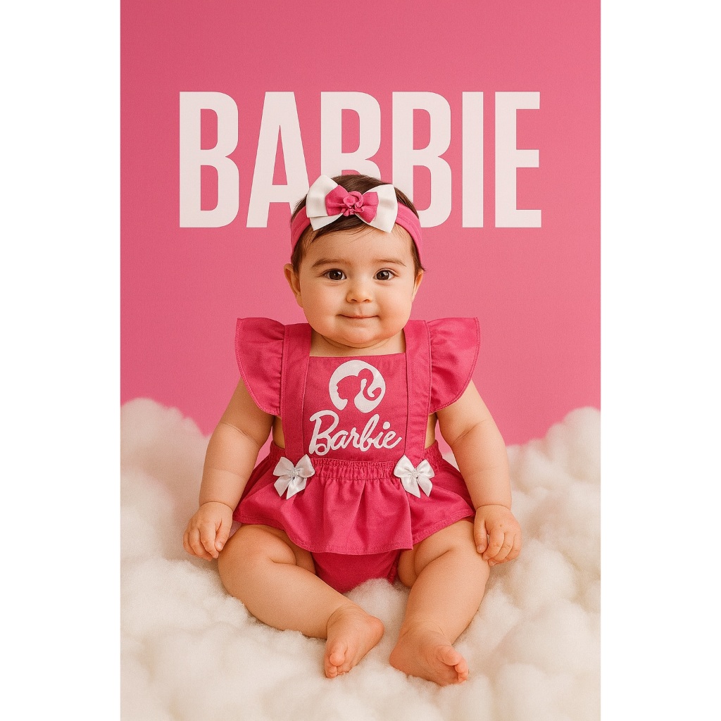 Romper vestido laço barbie menina bebe roupa menina