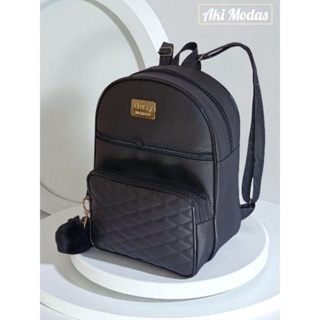 Bolsa Mochila Feminina de Costas Courino Elegante com Alças Reguláveis + POM POM em Oferta na Shopee