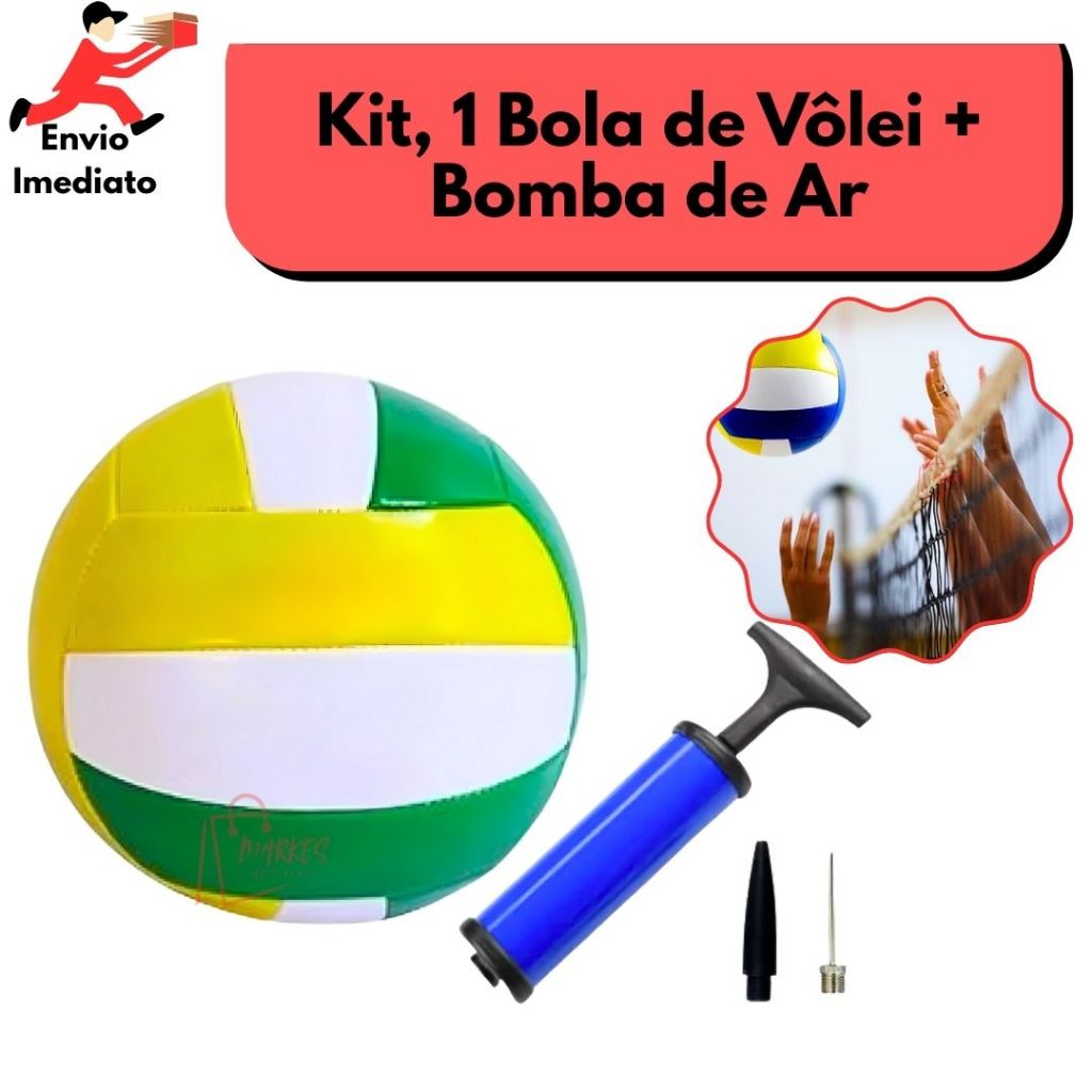 Kit 1 Bola De Voleibol + Bomba De AR Portátil Quadra Areia Praia Oficial Tamanho N5 Profissional