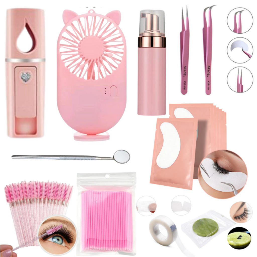Kit Iniciante Extensão Alongamento De Cilios Nano Vaporizador Ventilador Escovinha Microbrush Pinça