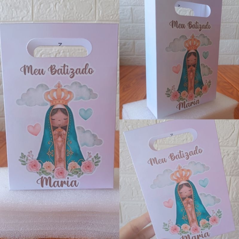 PEGUE E MONTE - Sacolinha PP Personalizada Nossa Senhora Aparecida para Batizado, aniversário/ Decoração, Lembrancinha