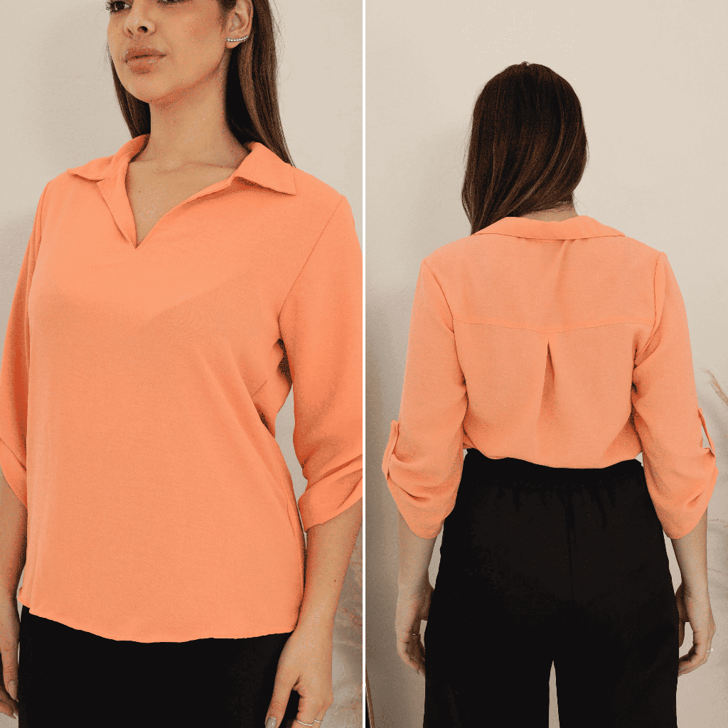 Blusa Camisa Social Feminina Manga 3/4 Com Botão Duna Social Estilosa Elegante | Envio Imediato