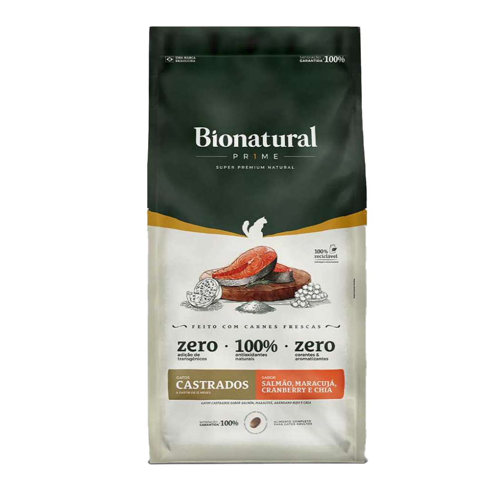 Ração Bionatural Prime para Gatos Castrados sabor Salmão 20 KG em Oferta na Shopee