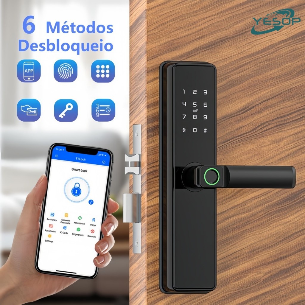 YESOP Fechadura Digital Eletronica Wi-Fi App TUYA Com Biometria Touch Senha Cartão Tag em Oferta na Shopee