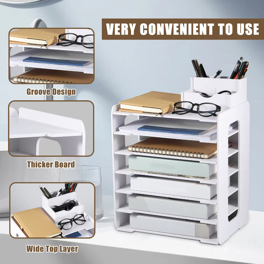 Organizador de Arquivo de Madeira Branco com Grande Capacidade Armazenamento A4 Multiníveis com Gavetas em Oferta na Shopee