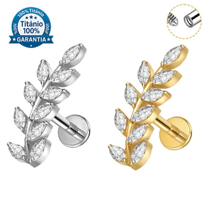 Piercing Labret Folha Titânio Zircônias Cravejadas para Helix, Tragus, Conch, Nariz, Boca e Outros em Oferta na Shopee