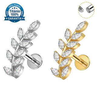 Piercing Labret Folha Titânio Zircônias Cravejadas para Helix, Tragus, Conch, Nariz, Boca e Outros em Oferta na Shopee