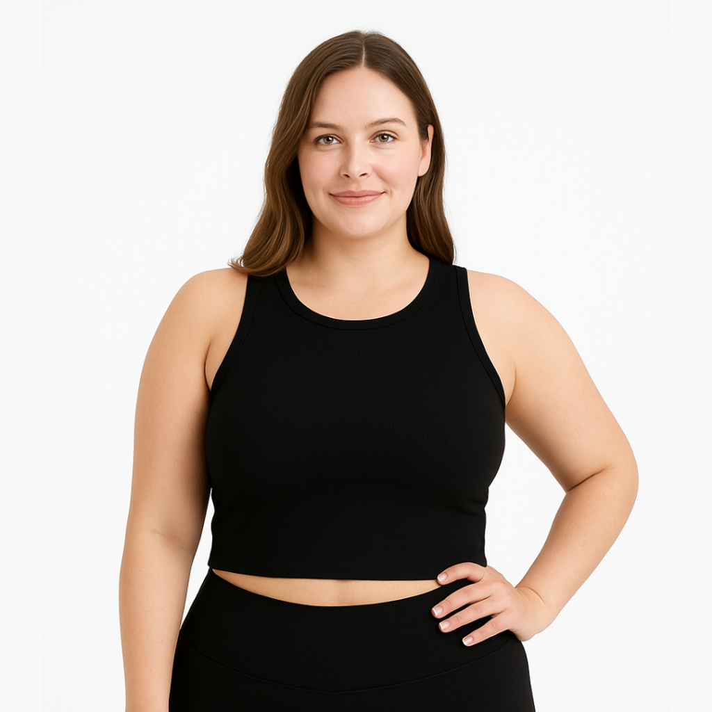 Regata Canelada Plus Size Ribana Blusinha Básica Cropped Premium