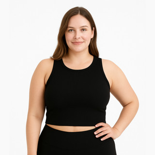 Regata Canelada Plus Size Ribana Blusinha Básica Cropped Premium