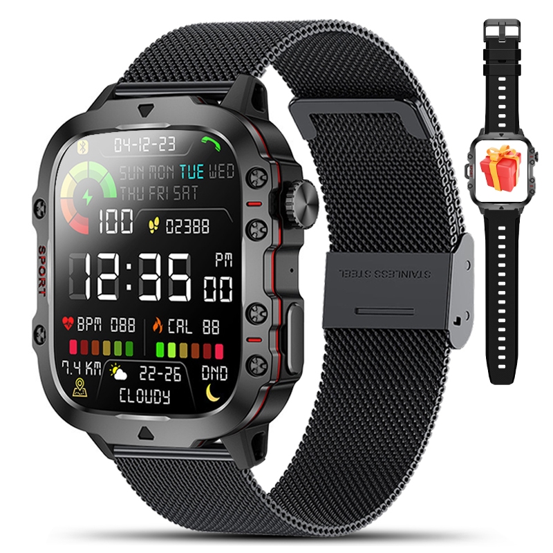 YW relógio inteligente homem Bluetooth chamada relógio impermeável preto aço inoxidável reticulado smartwatch relogio