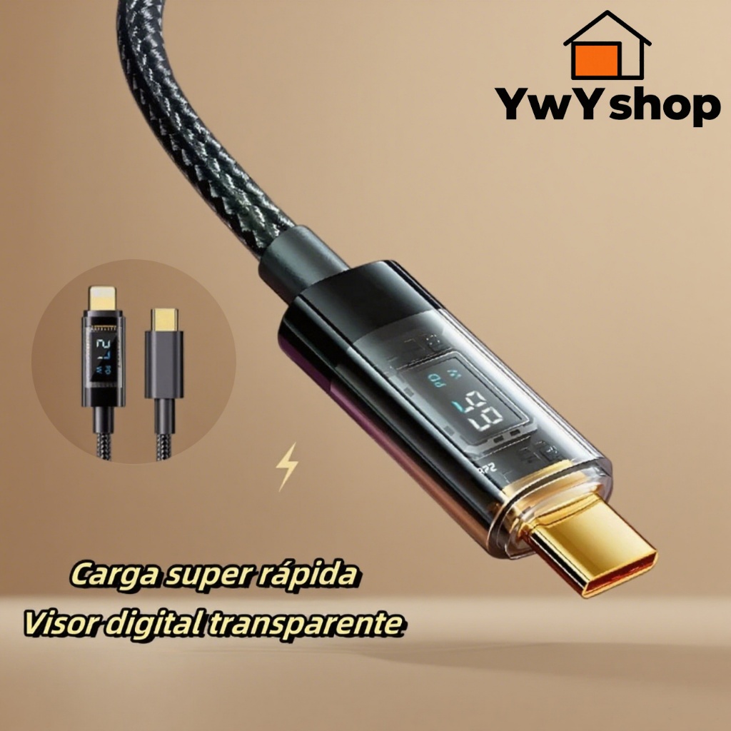 Cabo USB-C 100W PD + 66W com Visor Digital - Carregamento Rápido para Android e iPhone A2